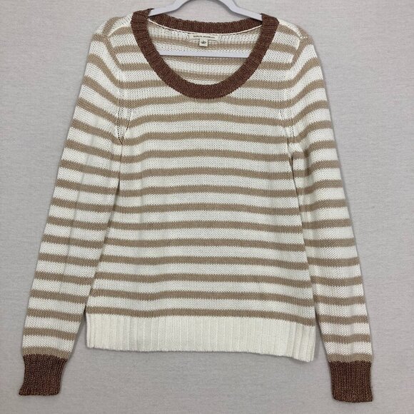 Banana Republic Brown Tan Striped Round Neck Cotton Sweater Large - Picture 1 of 10